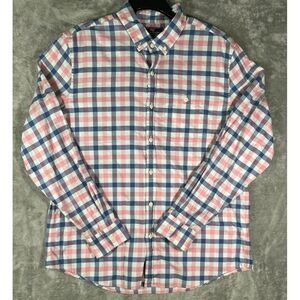 Vineyard Vines Shirt Mens Large Pink Blue Plaid Check Slim Longshore Preppy‎